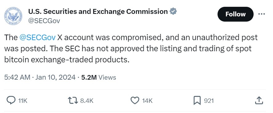 SEC發文澄稱，當時帳號被盜。