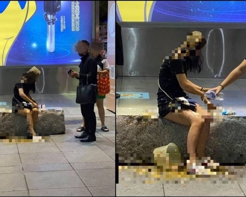 女子在威秀影城中庭被人淋糞。fb
