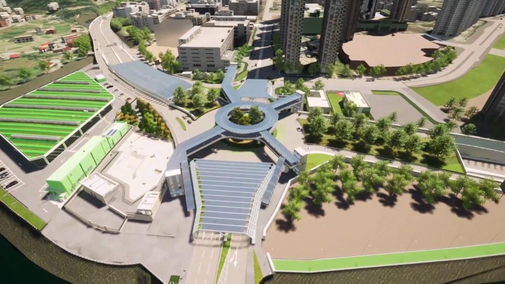 龍躍頭交匯處的行人天橋是全球首次以超高強鋼來建造。 運輸署提供。