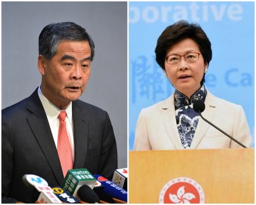 行政長官梁振英(左)及候任行政長官林鄭月娥。資料圖片
