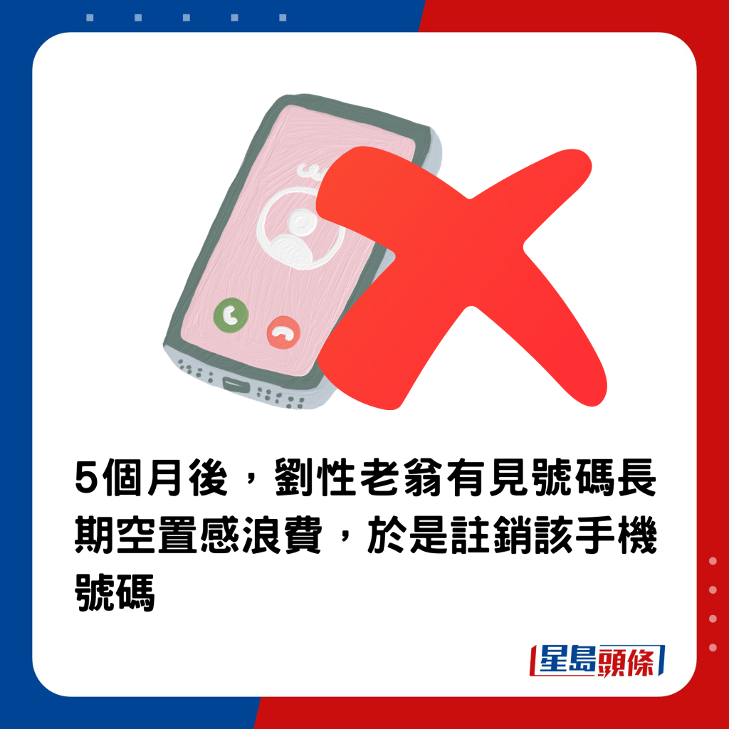 5个月后，刘性老翁有见号码长期空置感浪费，于是注销该手机号码