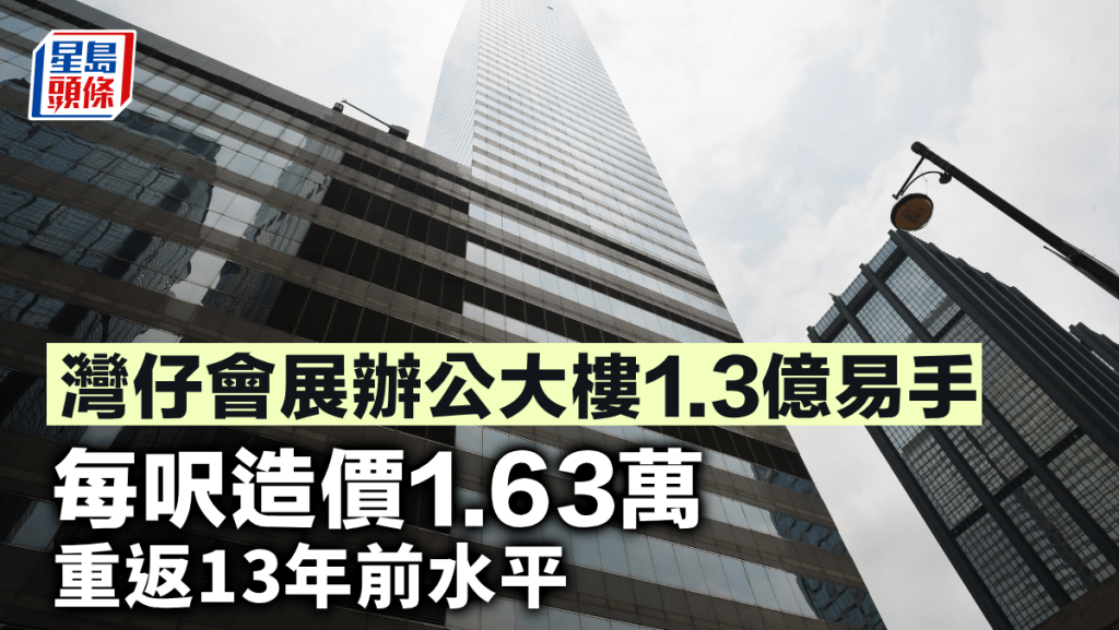 灣仔會展辦公大樓1.3億易手 每呎造價1.63萬 重返13年前水平