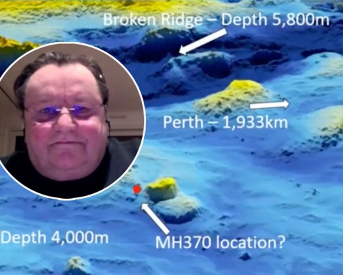 英國航空工程師戈佛雷稱使用新的追蹤技術鎖定了馬航MH370航班的墜毀地點。網圖