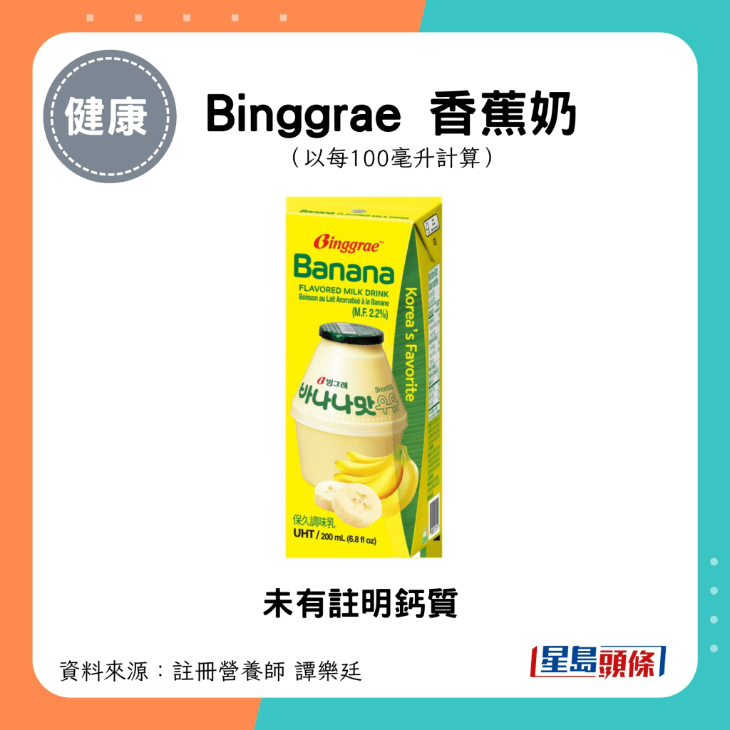 Binggrae 香蕉奶 未有註明鈣質