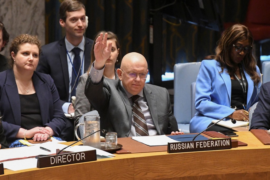 俄羅斯駐聯合國代表涅邊賈投棄權票。路透社