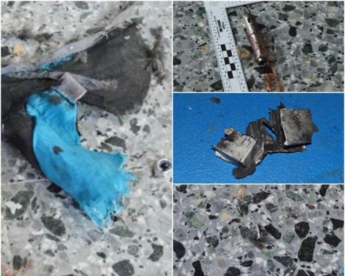 照片顯示在血腥現場遺下的背包、螺絲釘和螺母等,還有一個可能是炸彈引爆器的裝置。網圖