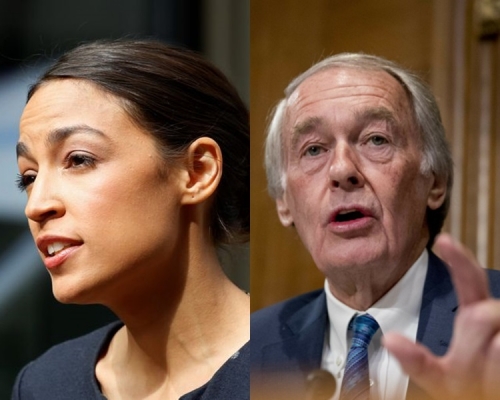 左:奧卡西奧-科爾特斯(Alexandria Ocasio-Cortez)、右:馬基(Edward Markey)。AP