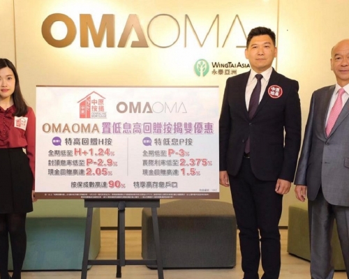 梁富華(圖右二)表示,OMA OMA累售279伙,套現約15.7億。