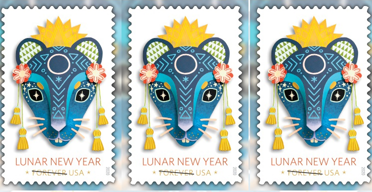 美國郵政總局2020鼠年郵票。 網上圖片