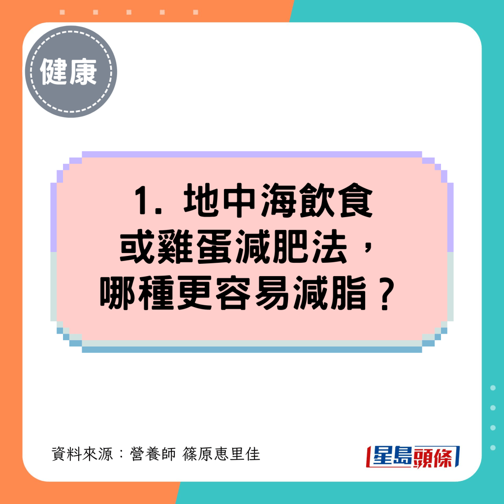 1. 地中海飲食或雞蛋減肥法， 哪種更容易減脂？