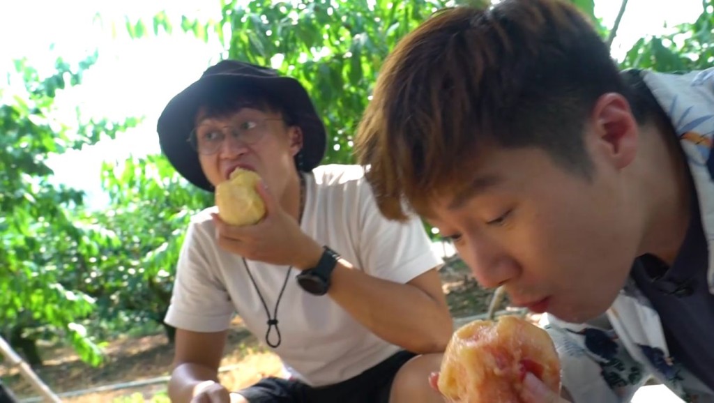 啲桃汁好似水柱咁流落嚟！