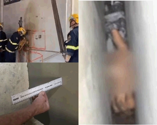 裸女被困在兩廈間窄縫。網圖