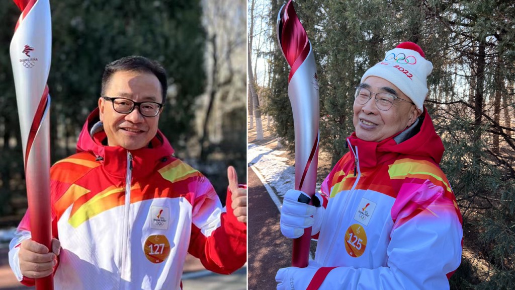 童朝暉(左)和張伯禮(右)參與聖火傳遞。