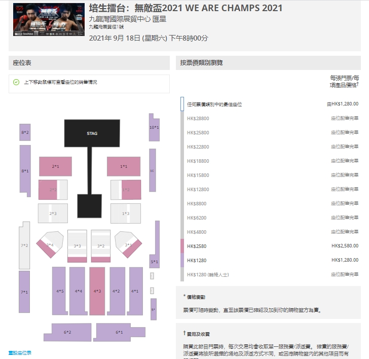 4,800至8,800元的VIP 飛,以及12,800至28,800元的VVIP飛已全數售出,剩餘1,280至2,580元飛。