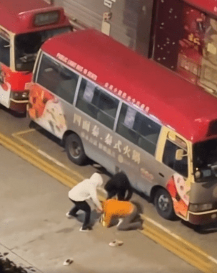 黑白兩人持續拳打腳踢,場面混亂。fb「車cam L(香港群組)」 黑白兩人持續拳打腳踢,場面混亂。fb「車cam L(香港群組)」