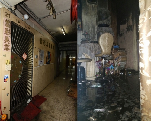 聯合廣場樓上起火單位為一間美容院,消防懷疑電力故障所致。徐裕民攝