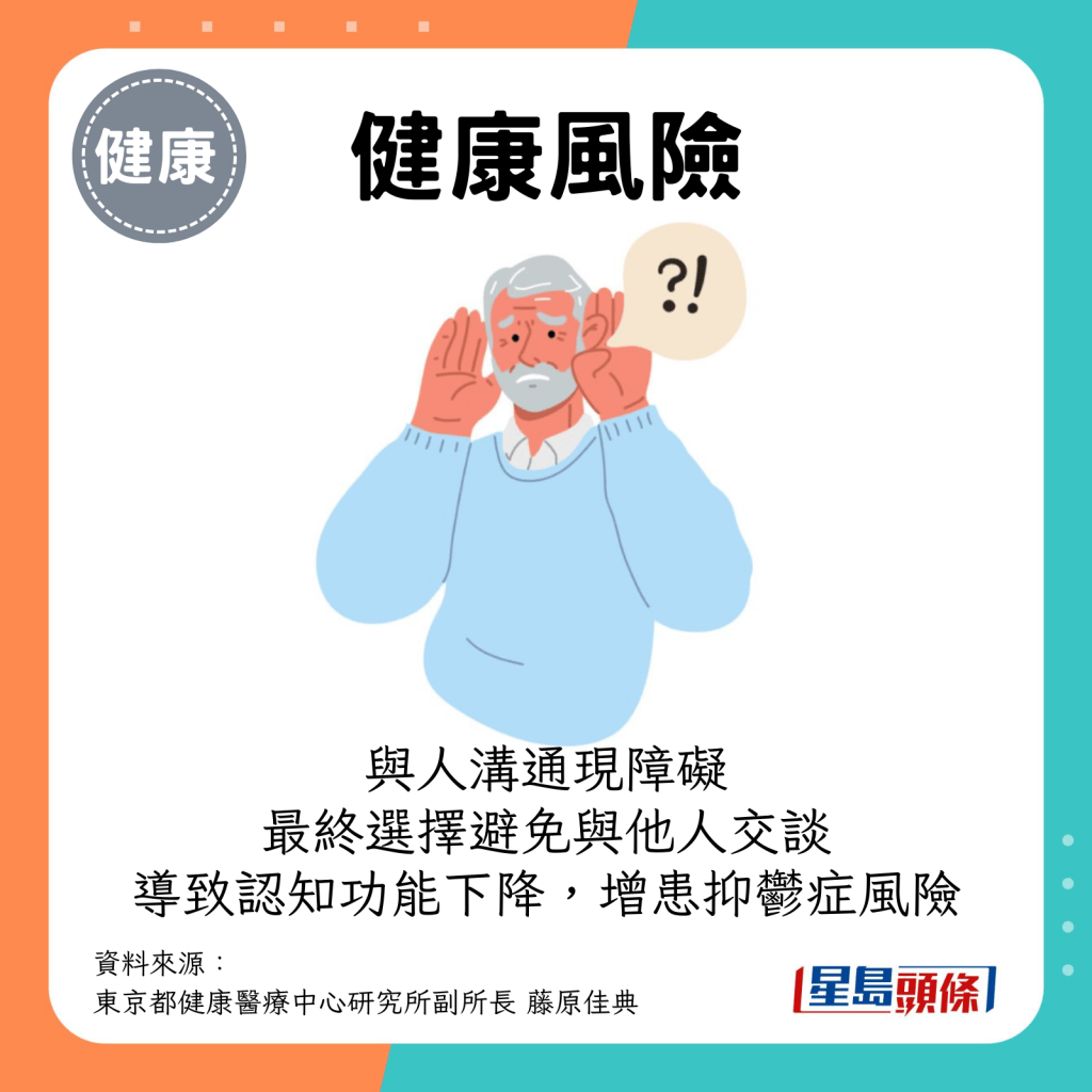 與人溝通出現障礙，最終選擇避免與他人交談，導致認知功能下降，增加患上抑鬱症的風險。