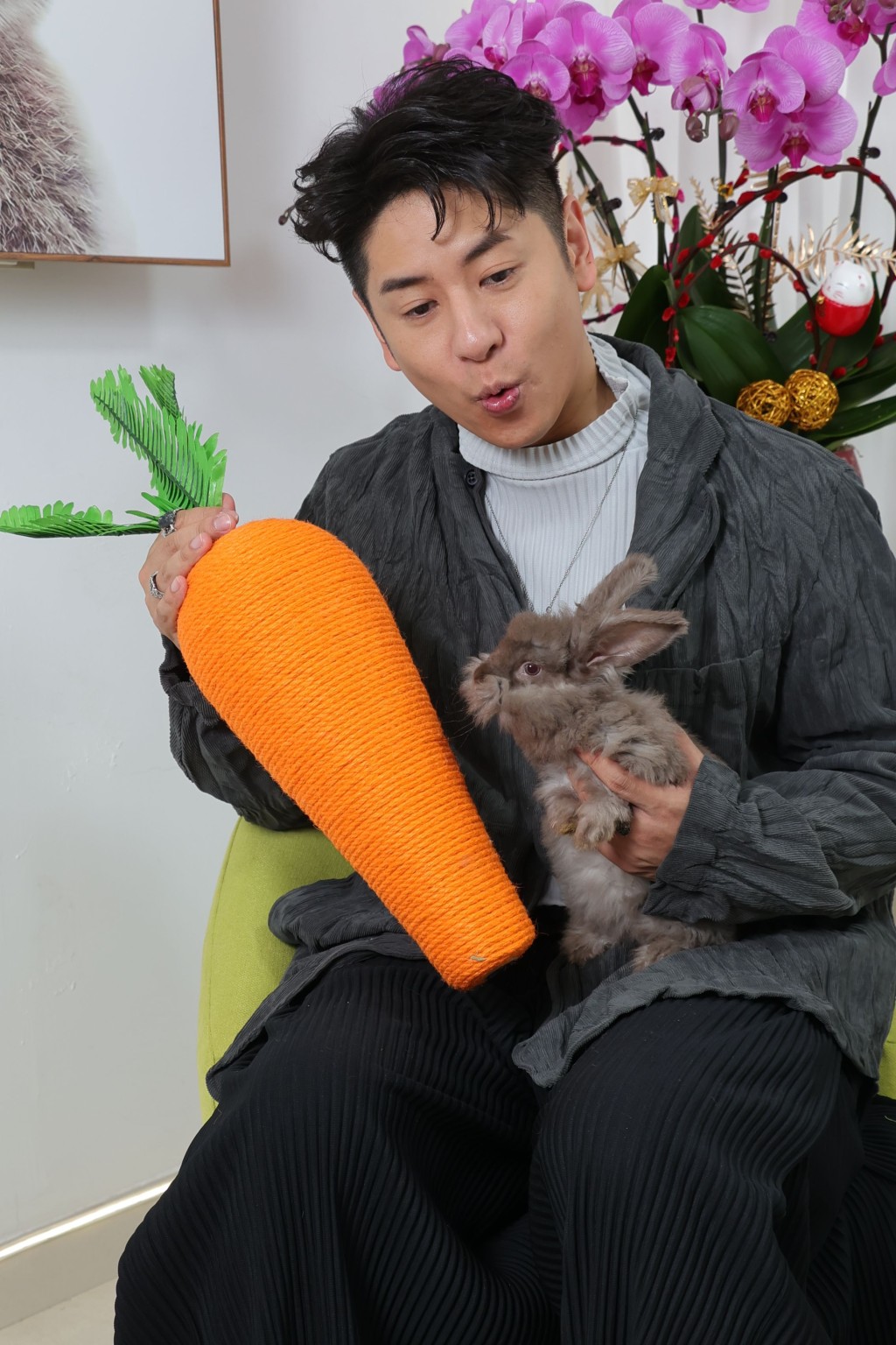 Alfred首次接觸兔仔感覺良好