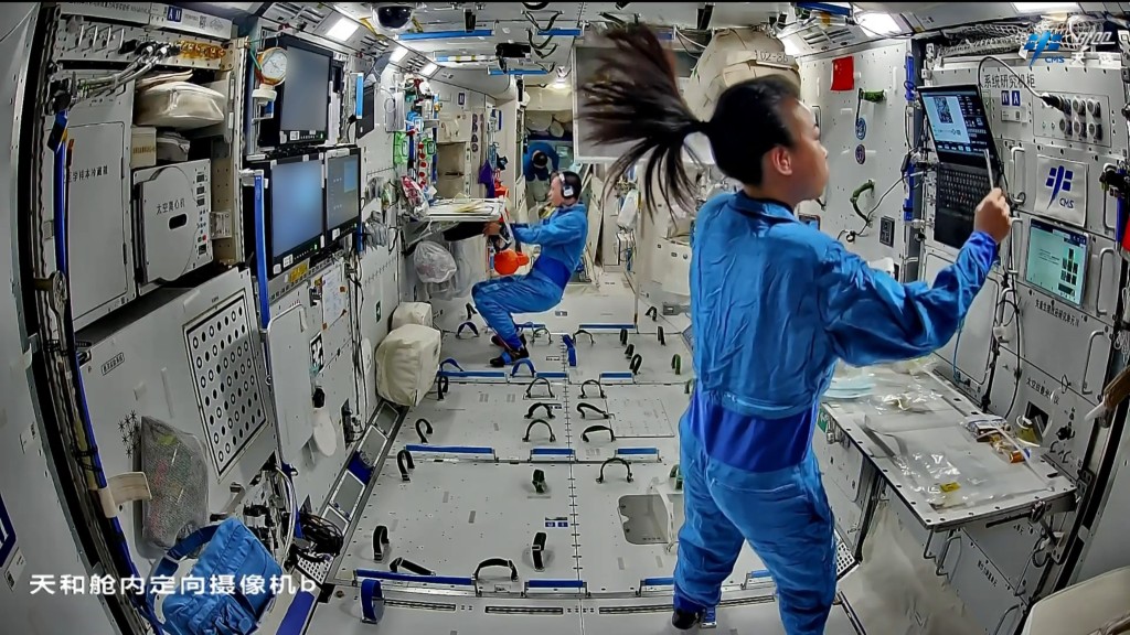黎家盈等太空人在軌近四個月，仍在空間站內不停進行各類科學實驗。微博@載人航天小喇叭