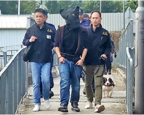 黃偉然被捕後被警方押返村屋蒐證。資料圖片