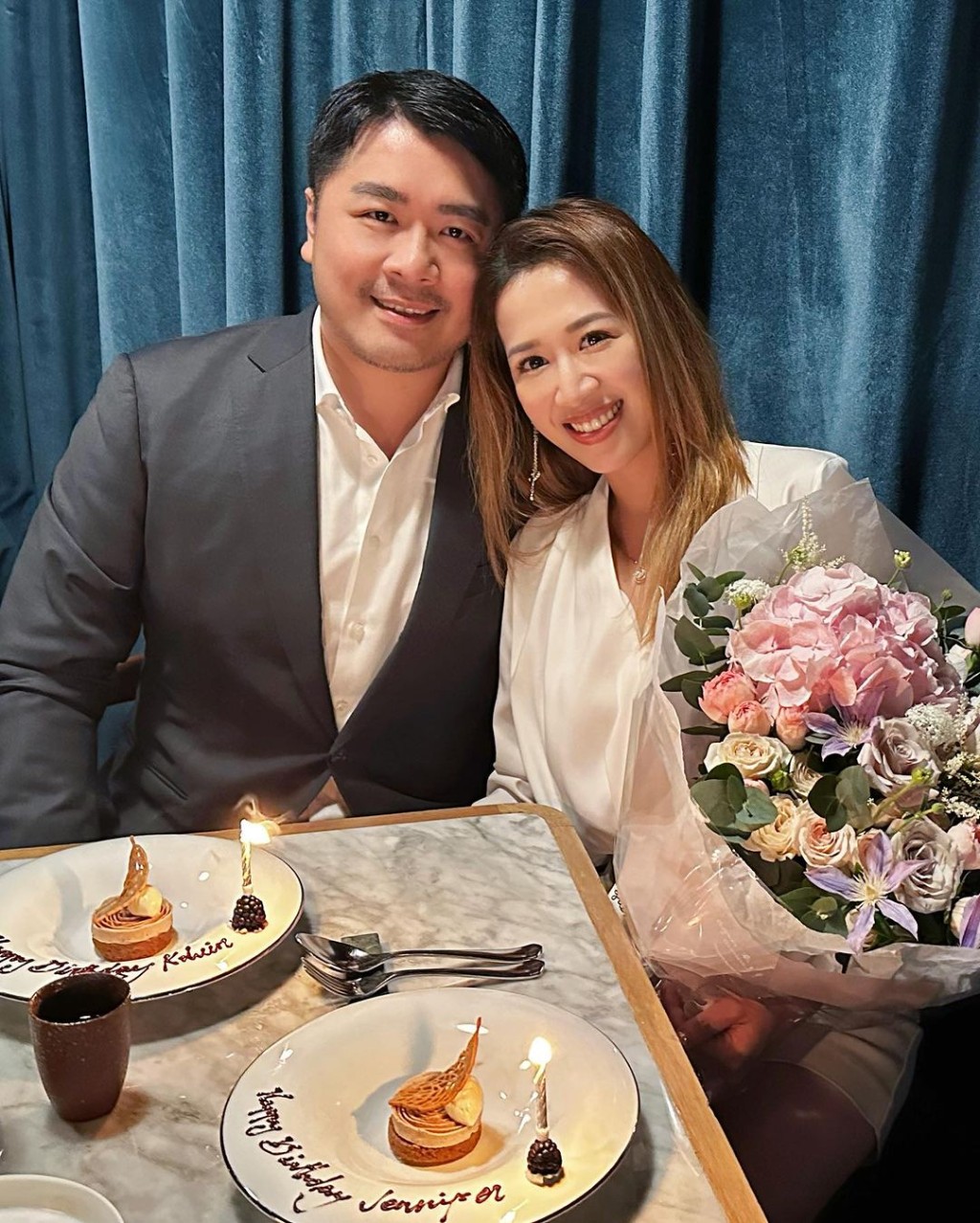岑杏賢與老公慶祝生日，兩人是同月同日出生！