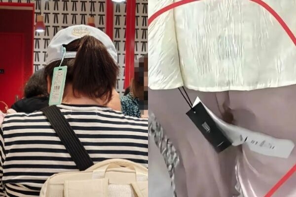 穿著未剪吊牌衣服出門的民眾。微博 穿著未剪吊牌衣服出門的民眾。微博