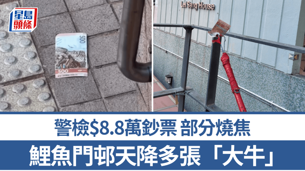 鲤鱼门邨天降多张「大牛」街坊围观 警检$8.8万钞票部分烧焦