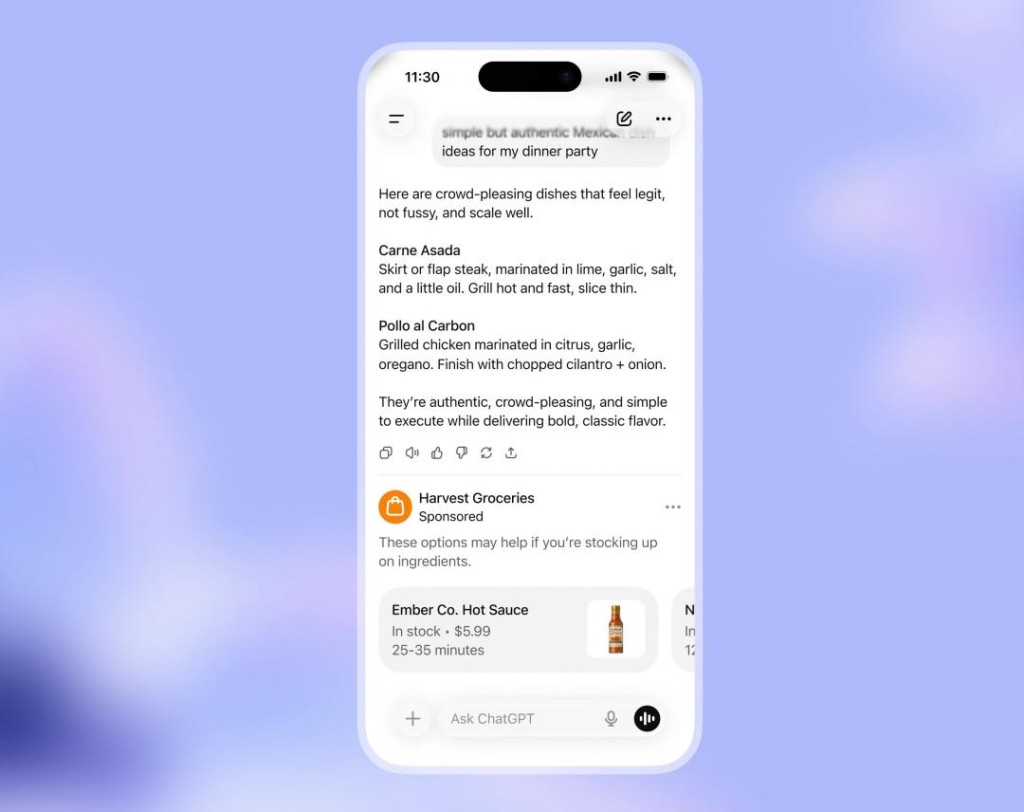 廣告會顯示在對話畫面底部。官網圖片