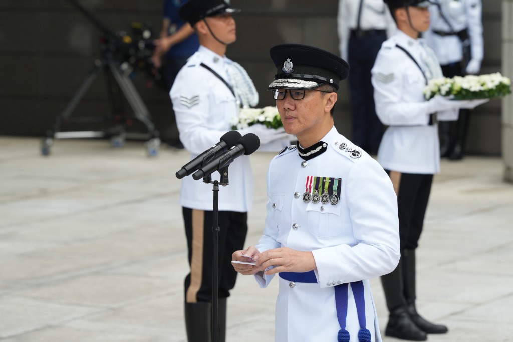 警務處長蕭澤頤在儀式中表示藉着莊嚴的儀式，向所有在過去179年來盡忠職守、堅毅不屈的警隊成員表示敬意。劉駿軒攝