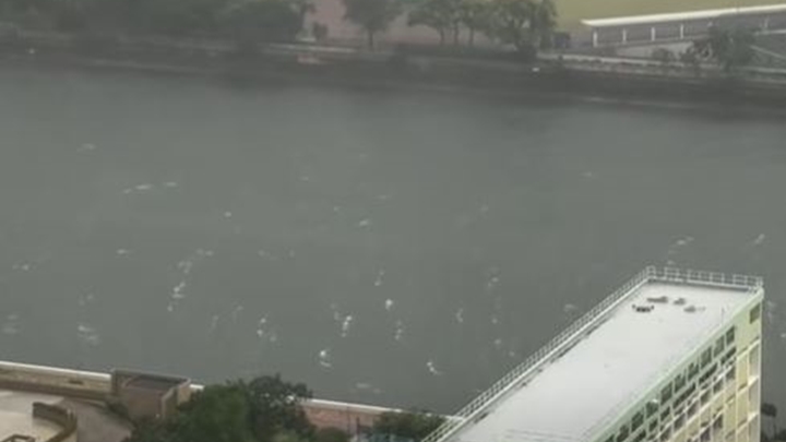 颱風期間，城門河有青年墮河。fb「新界地區生活連線」影片截圖