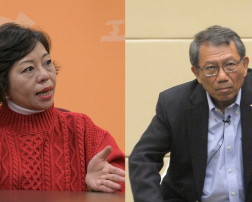麥美娟（左）向中大校長段崇智（右）發公開信，期望校方展示捍衞核心價值的決心，致力洗脫「暴大」污名。資料圖片