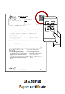 雇主或相关机构扫描纸本/电子证明书上的QR Code核实真伪。（图：医管局）