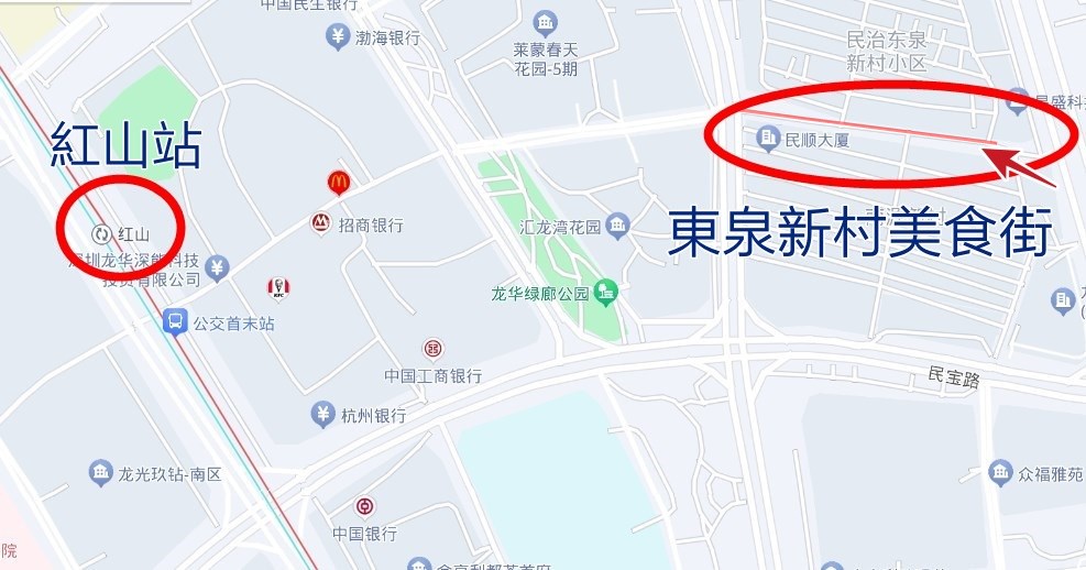 地圖二：深圳地鐵紅山站一帶。百度地圖  ​