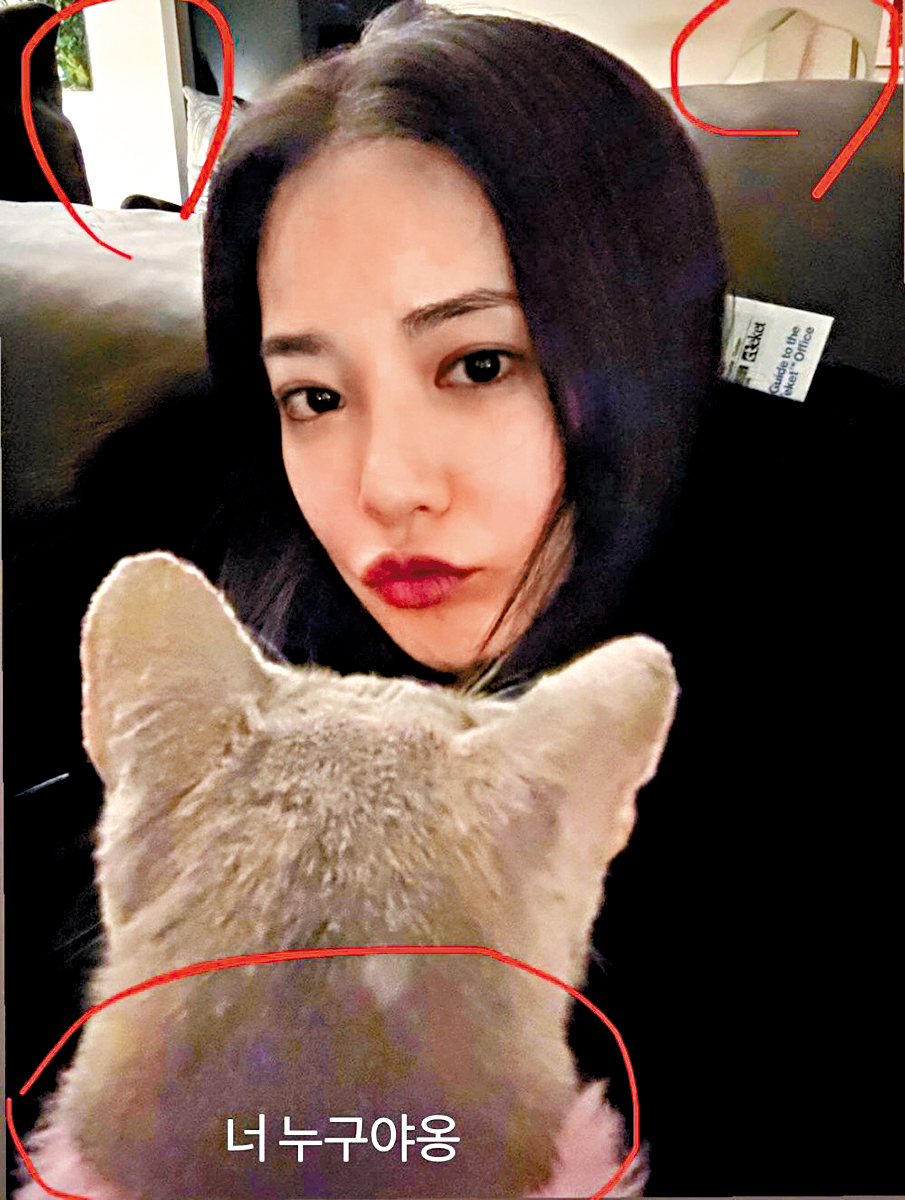李珠妍昨公開的自拍照,屋企背景都跟GD家中裝潢一樣。