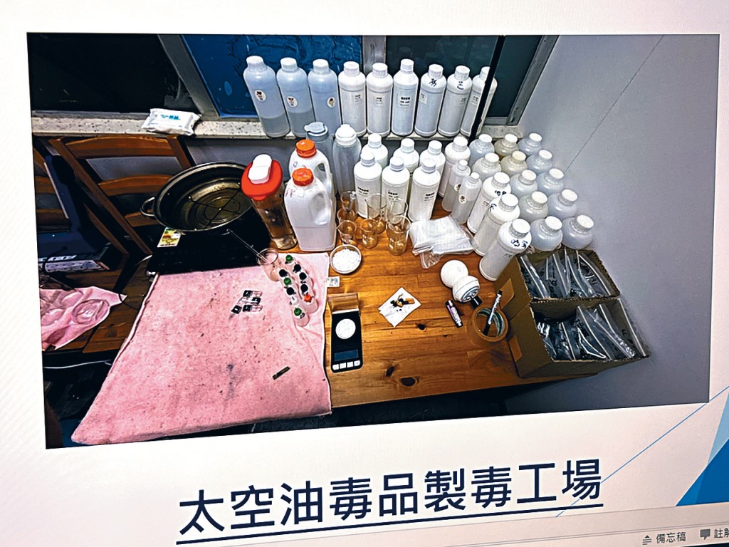 涉案「板間房」製毒工場環境簡陋,屬一個「太空油」毒品土法製造中心。