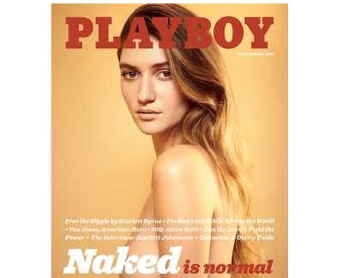 最新一期《花花公子》封面，是一名玩伴的无上装艳照。AP