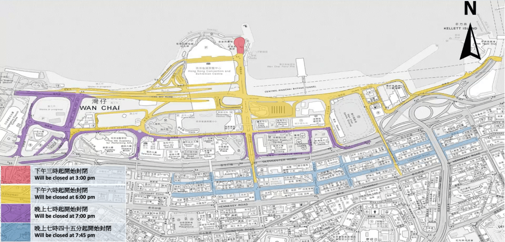 年初二維港煙花，灣仔一帶封路安排。