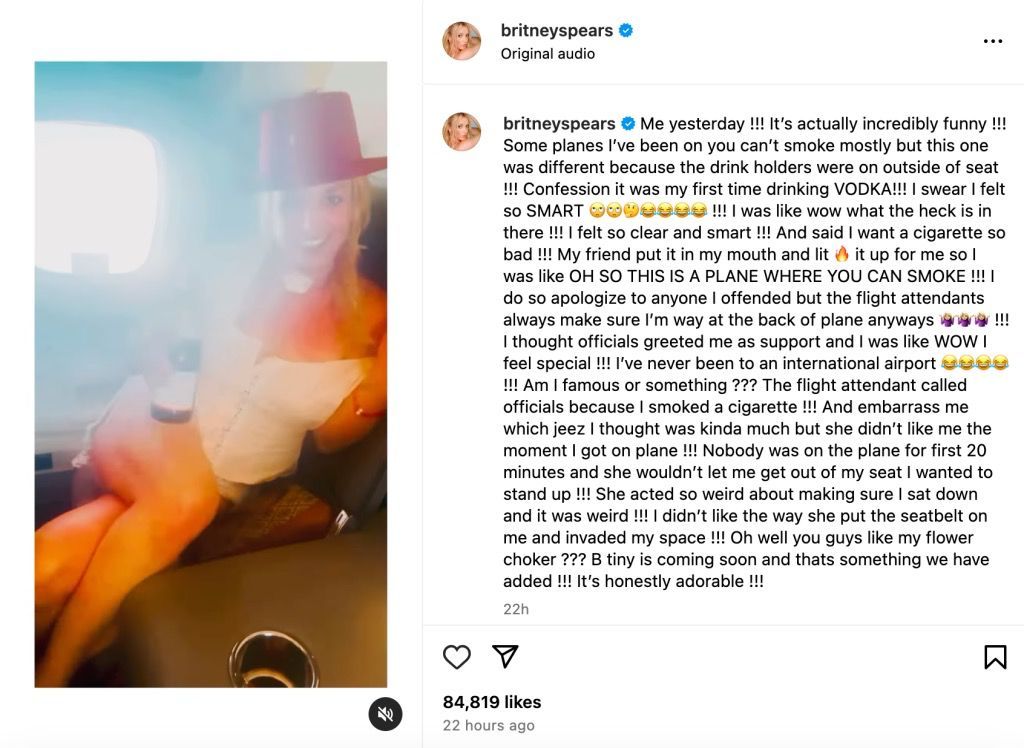 Britney撰長文解釋及道歉,但不滿空姐小事化大,甚至指一開始空姐已對她看不順眼。 Britney撰長文解釋及道歉,但不滿空姐小事化大,甚至指一開始空姐已對她看不順眼。