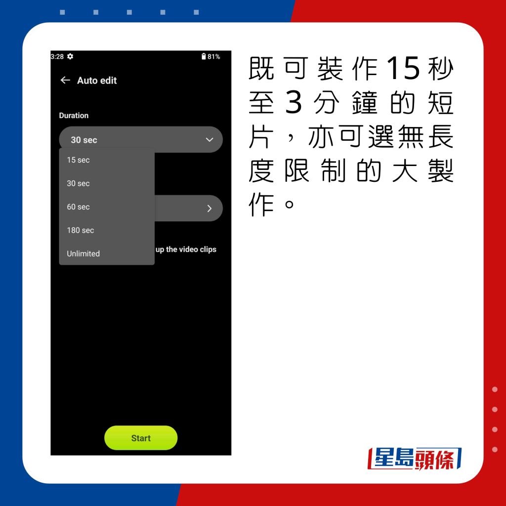 既可裝作15秒至3分鐘的短片，亦可選無長度限制的大製作。
