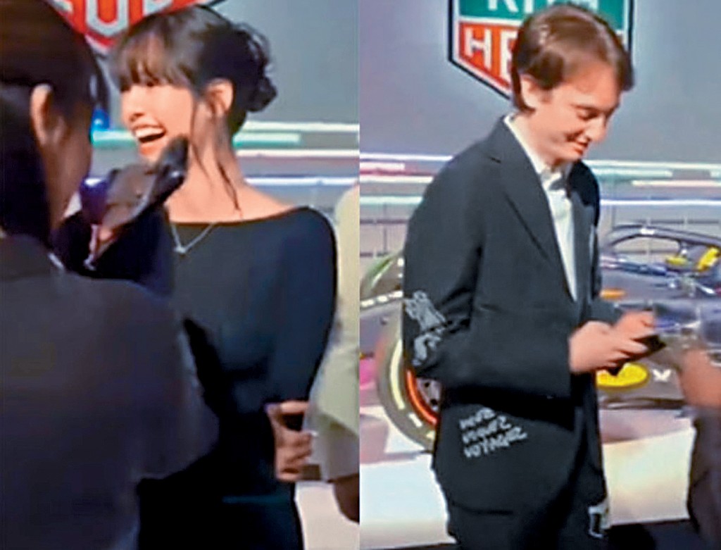 Lisa（左）出席男友Frederic（右）旗下手錶品牌舉行的晚宴，2人更着埋黑色情侶裝。