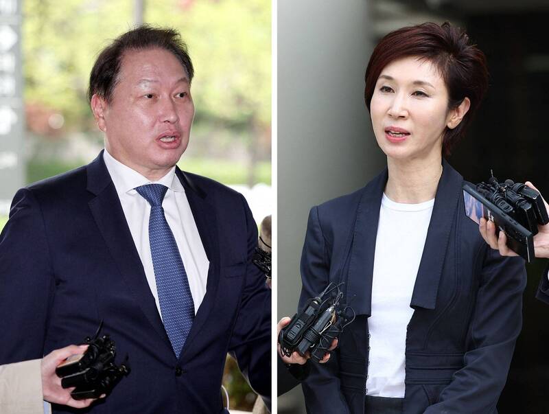 崔泰源（左）和小三需共同支付20亿韩元精神赔偿给元配卢素英（右）。法新社