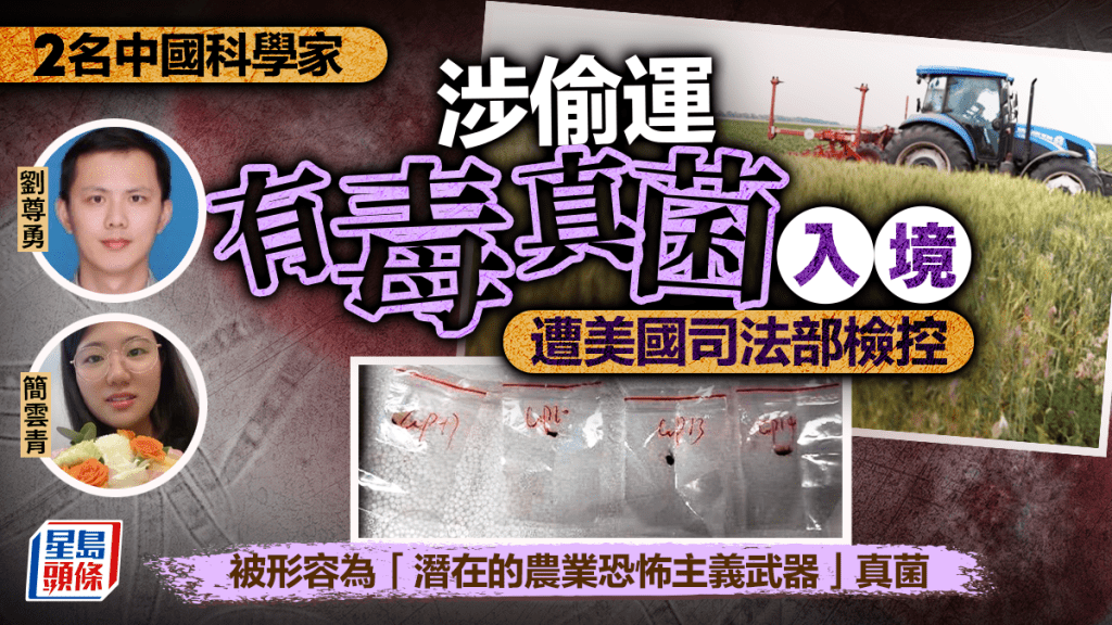 農業恐襲武器︱美國司法部檢控2中國科學家 涉偷運有毒真菌入境