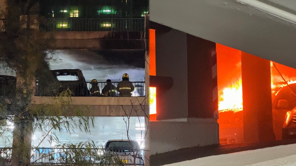 火炭停車場輕貨陷火海 波及鄰車消防救熄