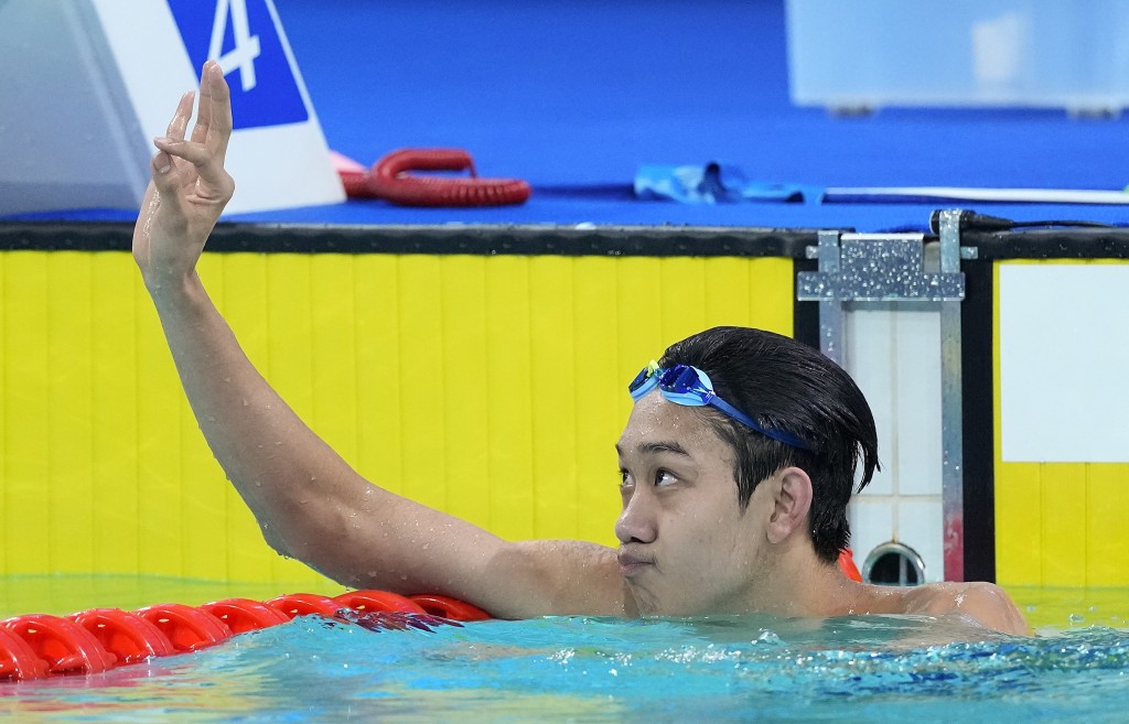 張展碩800米自由泳再奪金，收穫個人第3金。新華社