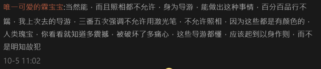 有网民讲解雷射笔及相机闪光灯等都会对文物造成伤害。