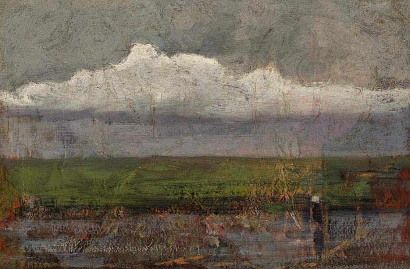 荷兰风格派蒙德里安1906年至1907年作品《Landscape with Pink Cloud》，现于美国波士顿美术馆展出。