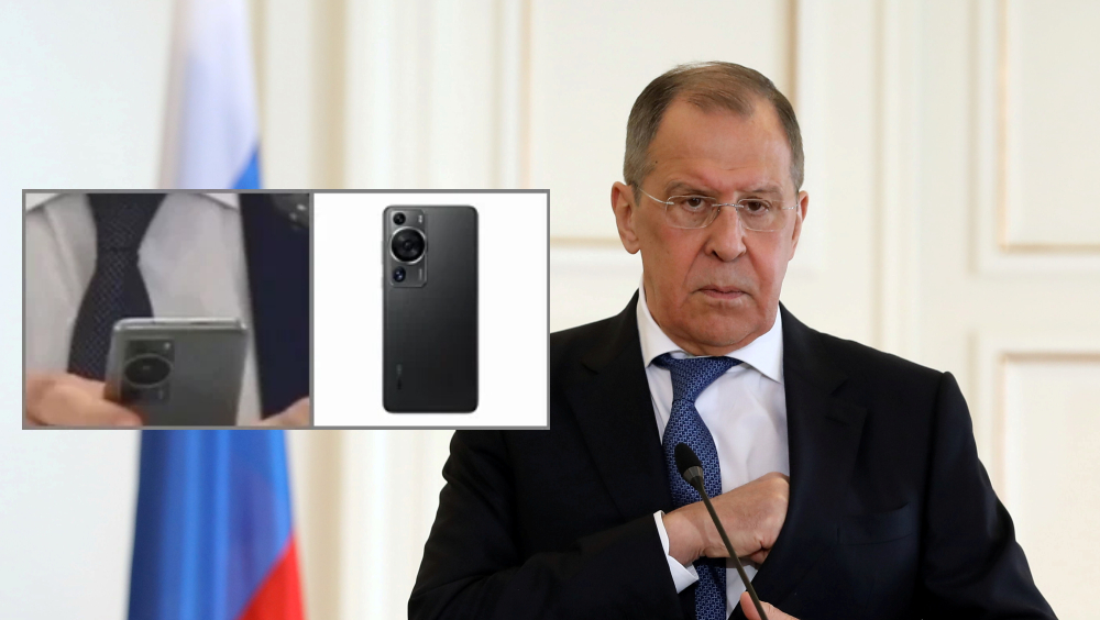俄外长拉夫罗夫被网曝将iPhone替换成华为P60 Pro。网图/路透社