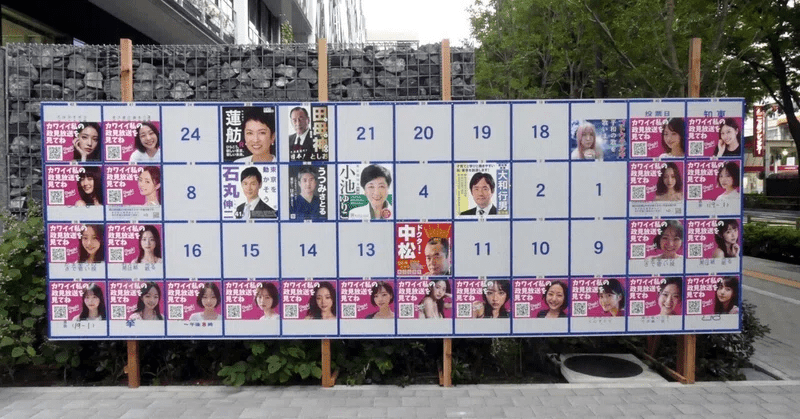 東京都知事選舉張貼競選海報的公告欄。