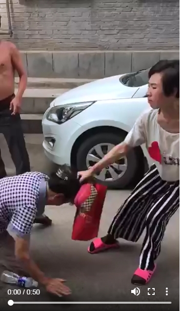 王女由街上將其母拖行至馬路中心。(網圖)