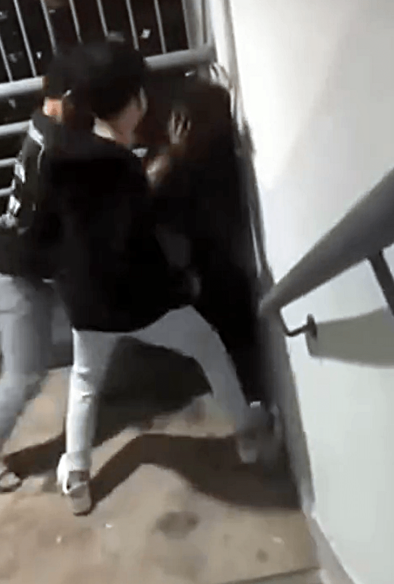 少女被逼到牆角遭人狂毆。網上截圖